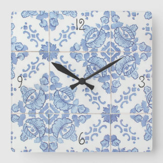 Reloj de pared portugués del cuadrado de la teja