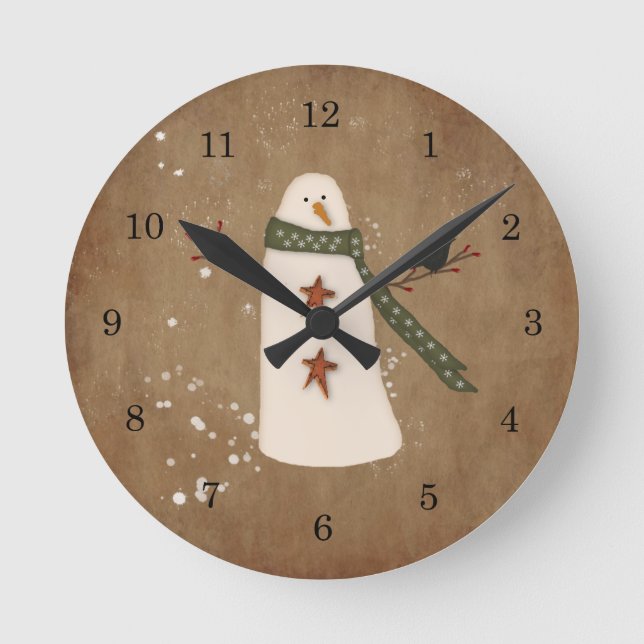 Reloj de pared primitivo de Snowman (Anverso)