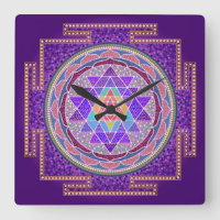 Reloj de pared Purple Sri Yantra