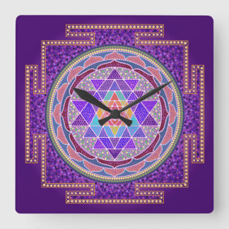 Reloj de pared Purple Sri Yantra