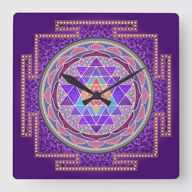 Reloj de pared Purple Sri Yantra (Anverso)