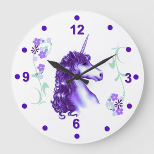 Reloj de pared púrpura bonito del unicornio