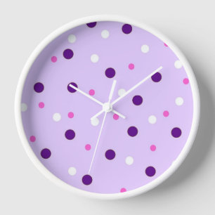 Reloj De Pared Púrpura con puntos rosados de polka