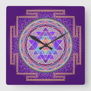 Reloj de pared púrpura de Sri Yantra