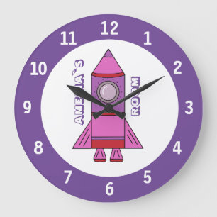 Reloj de pared púrpura del espacio de la nave de