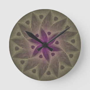 Reloj de pared púrpura redondo de la flor sin