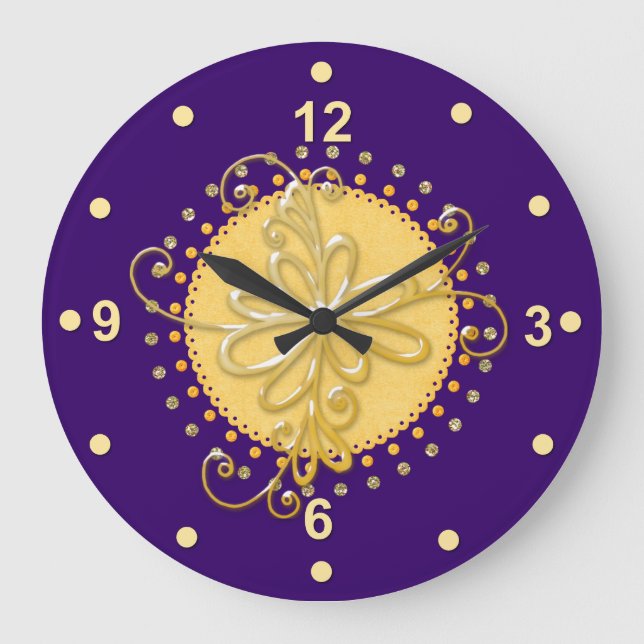Reloj de pared púrpura y amarillo elegante (Anverso)