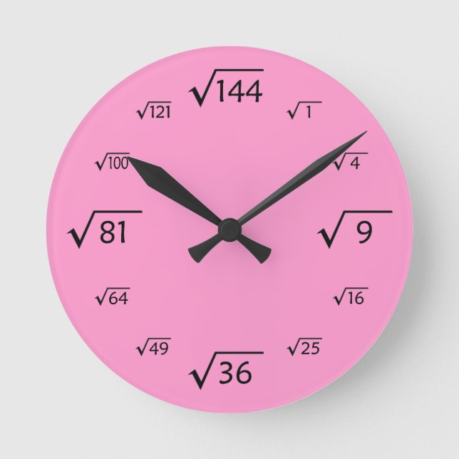 Reloj de pared raíz cuadrado (rosa/negro) (Anverso)