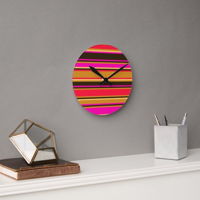 Reloj de pared rayado de oro, rojo y magenta (Oficina)