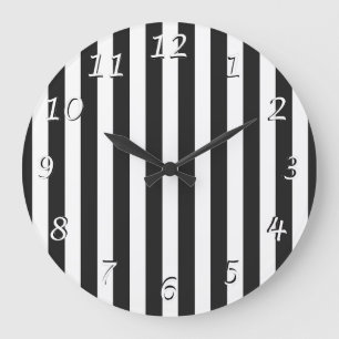 Reloj de pared rayado negro y blanco del diseño