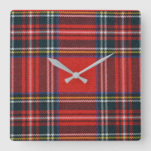 Reloj de pared real del cuadrado del tartán de