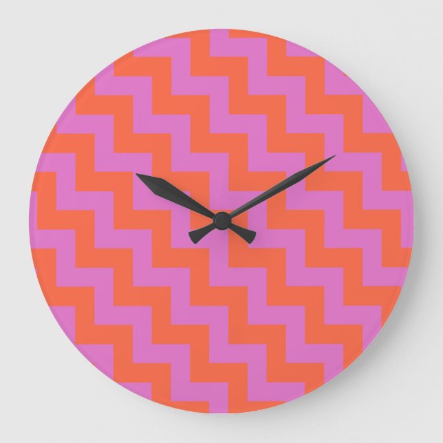 Reloj de pared redonda, chevras magenta y Naranja (Anverso)