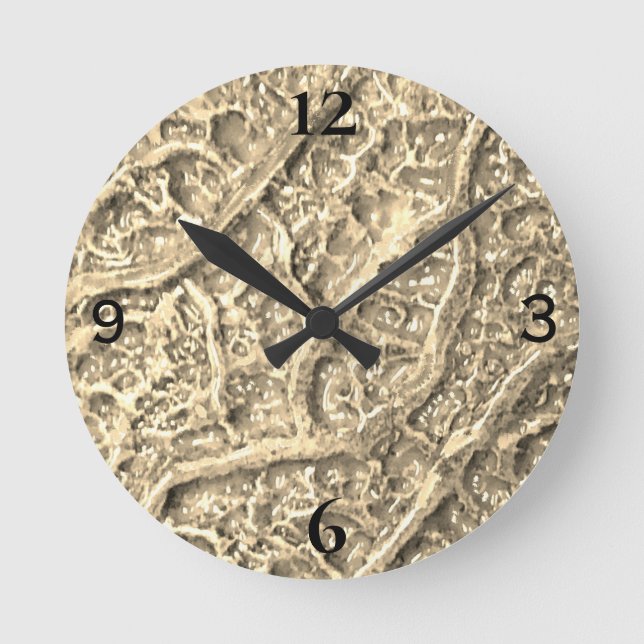 Reloj de pared redonda con impresión de textura or (Anverso)