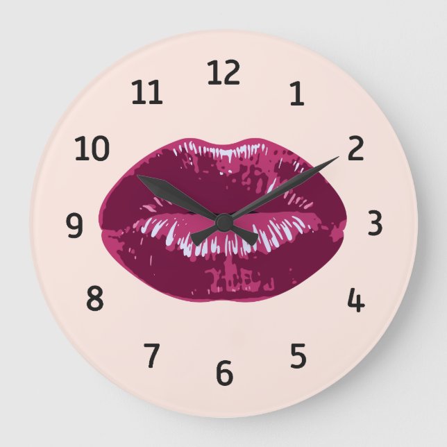 Reloj de pared redonda con levas de besos rojos de (Anverso)