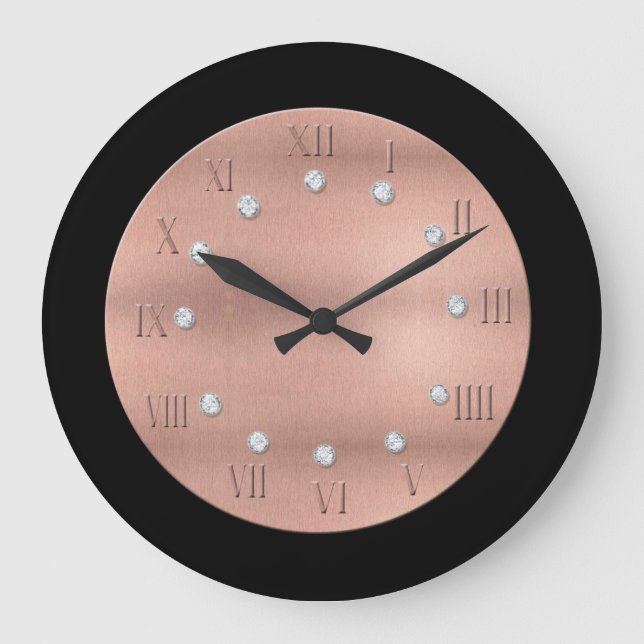 Reloj de pared redonda de aspecto negro y Rosa de  (Anverso)