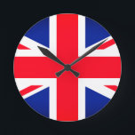 Reloj de pared redonda de bandera de la unión<br><div class="desc">Reloj de pared redonda con imagen de la bandera de Union Jack.</div>