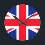 Reloj de pared redonda de bandera de la unión<br><div class="desc">Reloj de pared redonda con imagen de la bandera de Union Jack.</div>