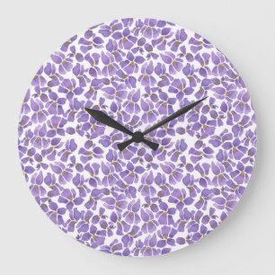 Reloj de pared redonda de bonito, violetas y chequ