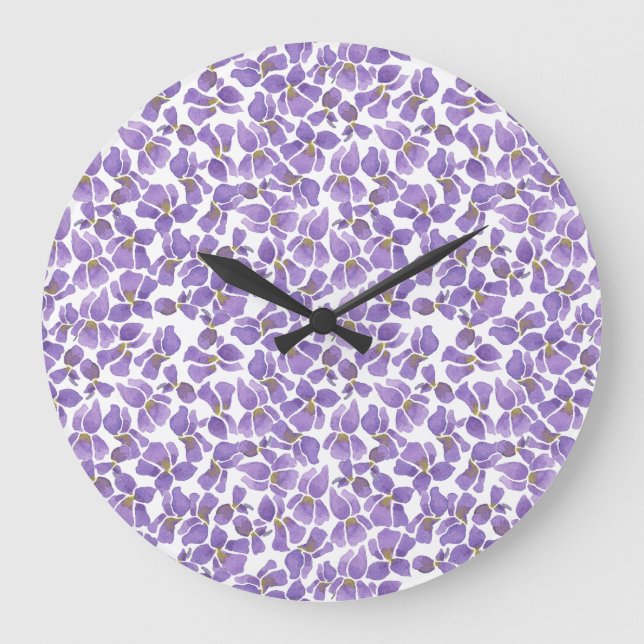 Reloj de pared redonda de bonito, violetas y chequ (Anverso)