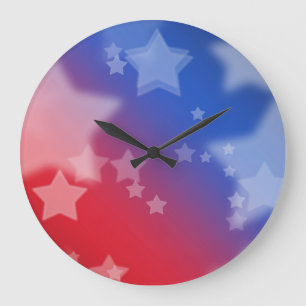 Reloj de pared redonda de estrellas rojas, blancas