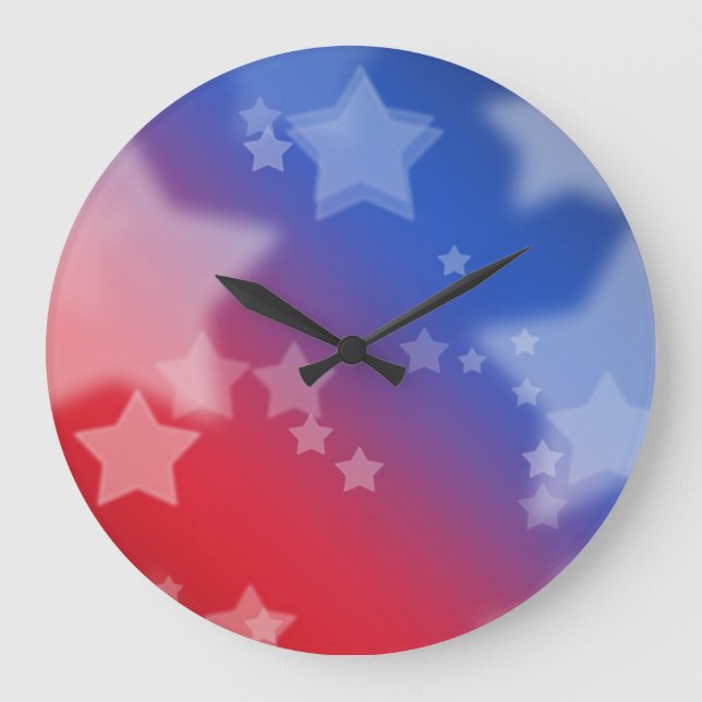 Reloj de pared redonda de estrellas rojas, blancas (Anverso)