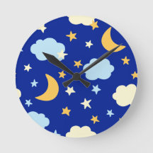 Reloj de pared redonda de la luna y las estrellas