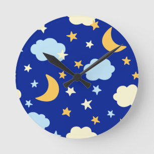 Reloj de pared redonda de la luna y las estrellas