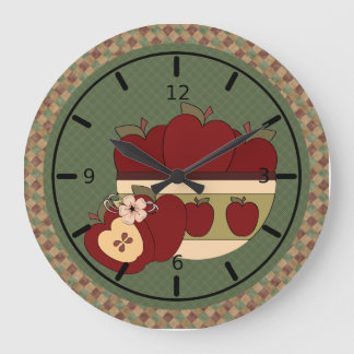 Reloj de pared redonda de manzanas de campo rojas 