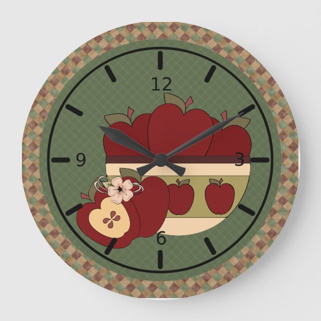 Reloj de pared redonda de manzanas de campo rojas  (Anverso)