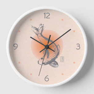 Reloj de pared redonda de peces de Koi