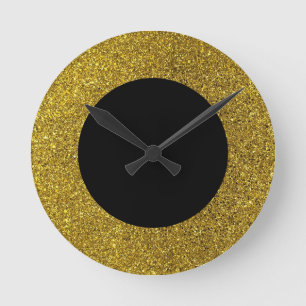 Reloj de pared redonda de Purpurina negro y oro mo