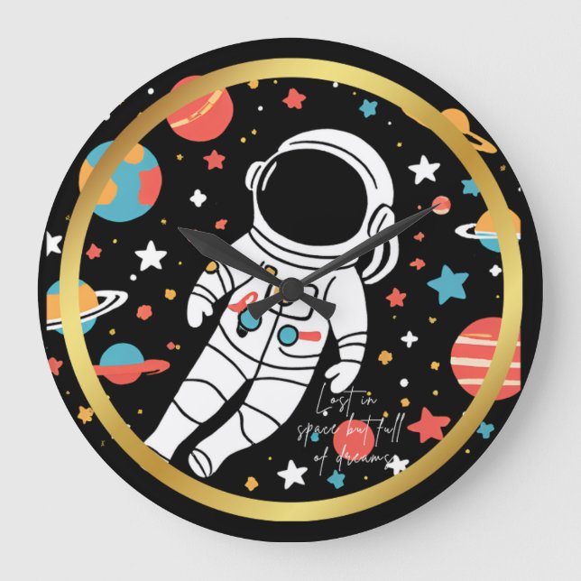 Reloj de pared redonda de temática astronauta con  (Anverso)
