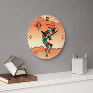 Reloj de pared redonda del suroeste de Kokopelli