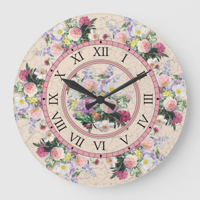 Reloj de pared redonda - diseño floral (Anverso)