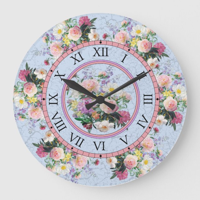 Reloj de pared redonda - diseño floral (Anverso)