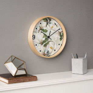 Reloj de pared redonda floral de Magnolia