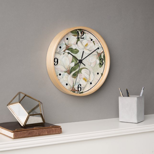 Reloj de pared redonda floral de Magnolia (Oficina)