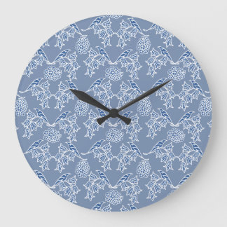 Reloj de pared redonda floral de origen índigo azu