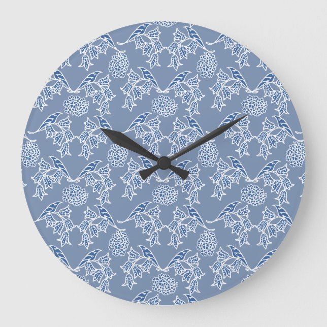 Reloj de pared redonda floral de origen índigo azu (Anverso)