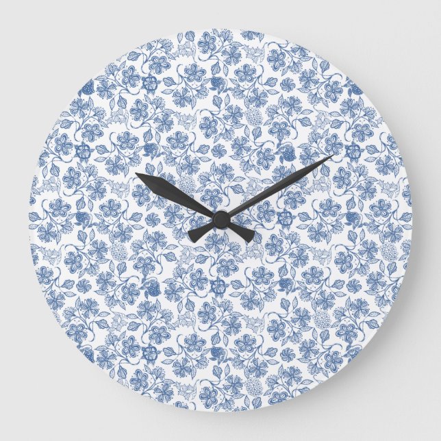 Reloj de pared redonda floral de origen índigo azu (Anverso)