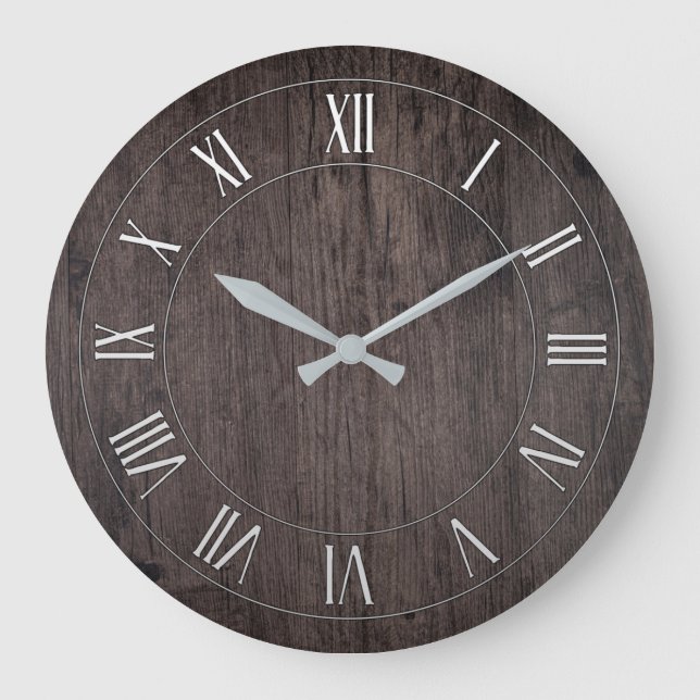 Reloj de pared redonda romano antiguo de madera (Anverso)