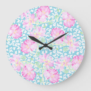 Reloj de pared redonda, rosas rosadas, mariposas b