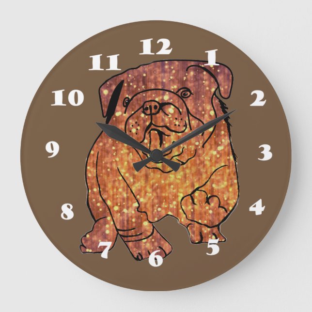 Reloj de pared redondeado al Bulldog dorado (grand (Anverso)