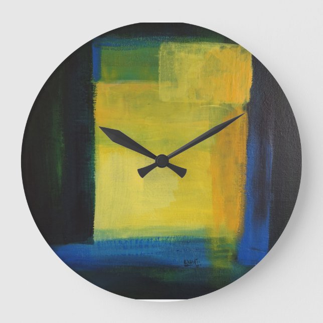 Reloj de pared redondeado azul y amarillo (grande) (Anverso)