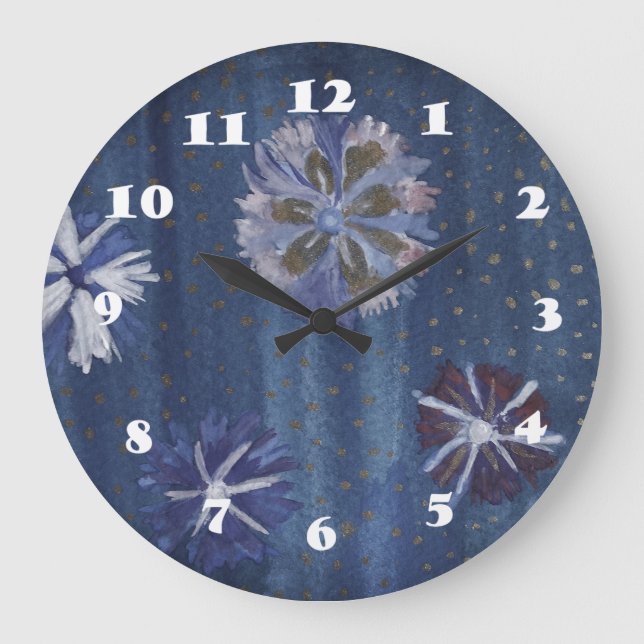 Reloj de pared redondeado (grande) con flores (Anverso)