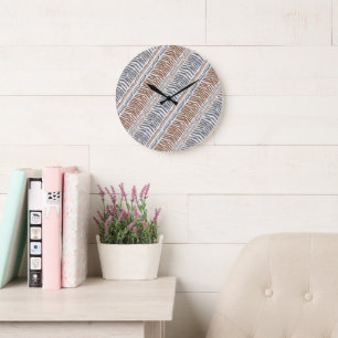 Reloj de pared redondo a rayas tribal boho