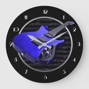 Reloj de pared redondo azul de la guitarra