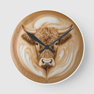 Reloj de pared redondo con arte latte de vaca High