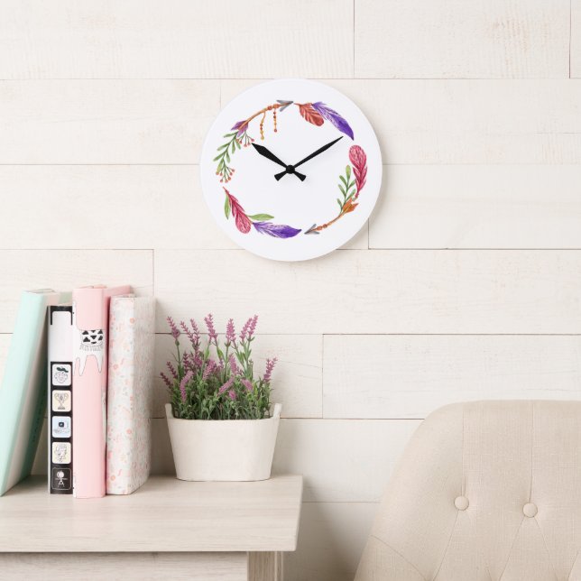 Reloj de pared redondo de acrílico con patrón boho (Sala de lectura)