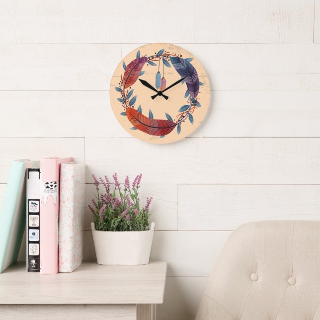 Reloj de pared redondo de acrílico con patrón boho (Sala de lectura)